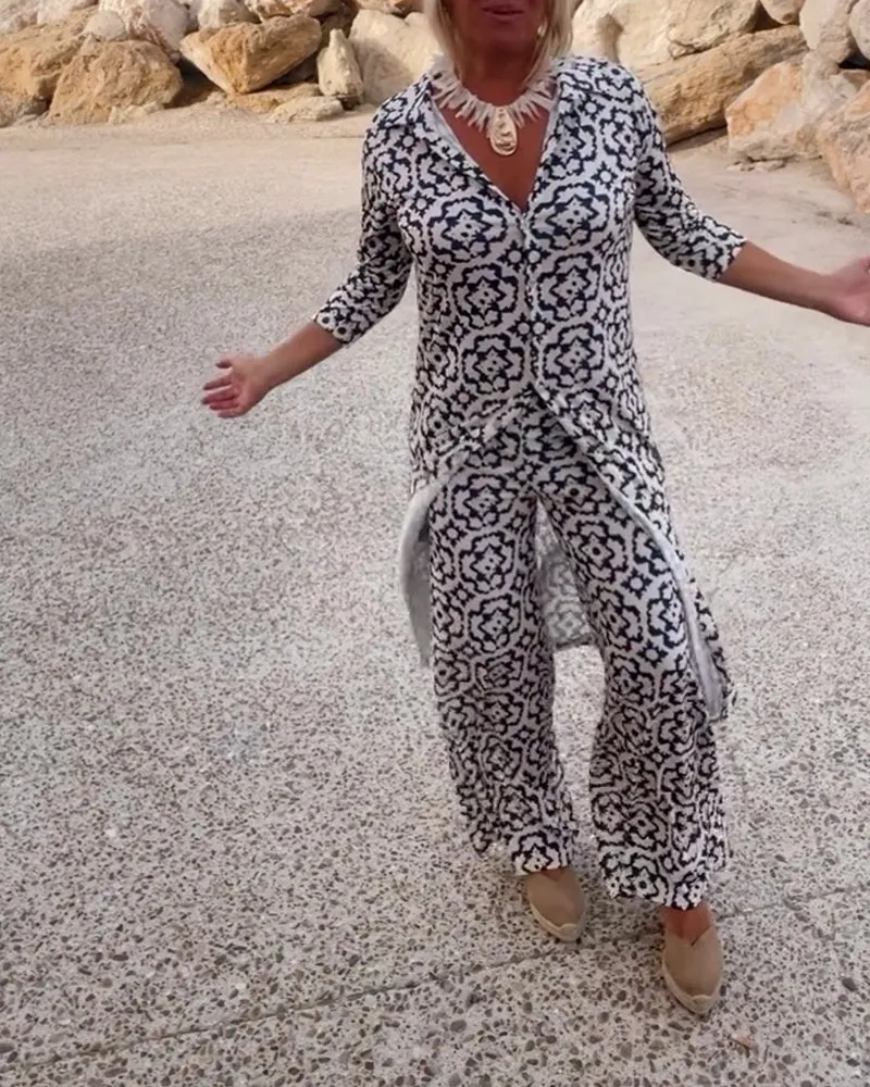 Sophia | Gemustertes Tunika-Set mit Weit Geschnittener Hose
