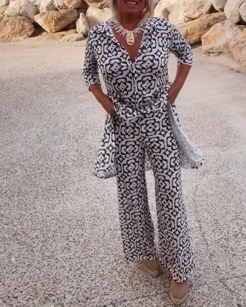 Sophia | Gemustertes Tunika-Set mit Weit Geschnittener Hose