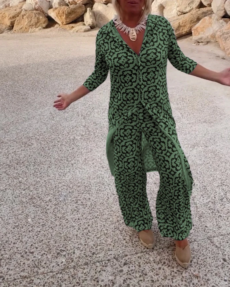 Sophia | Gemustertes Tunika-Set mit Weit Geschnittener Hose