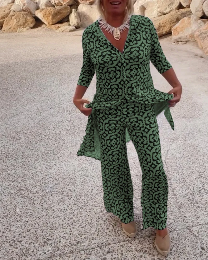 Sophia | Gemustertes Tunika-Set mit Weit Geschnittener Hose