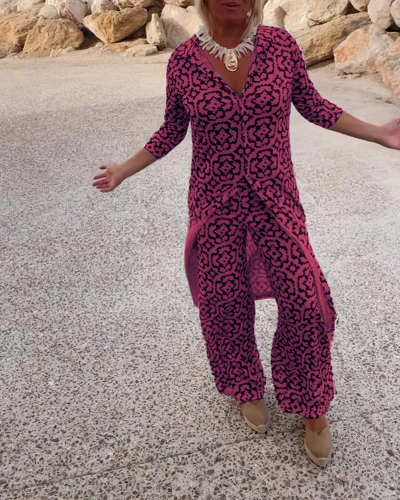 Sophia | Gemustertes Tunika-Set mit Weit Geschnittener Hose