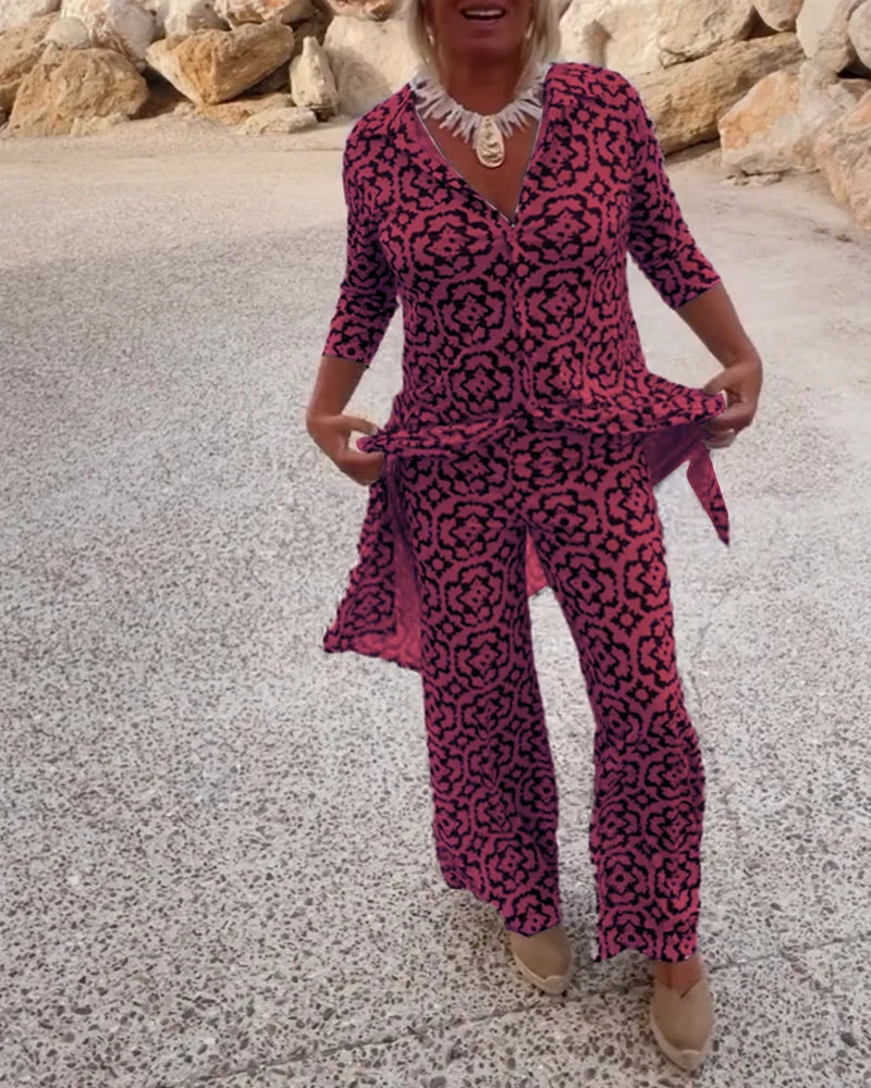 Sophia | Gemustertes Tunika-Set mit Weit Geschnittener Hose