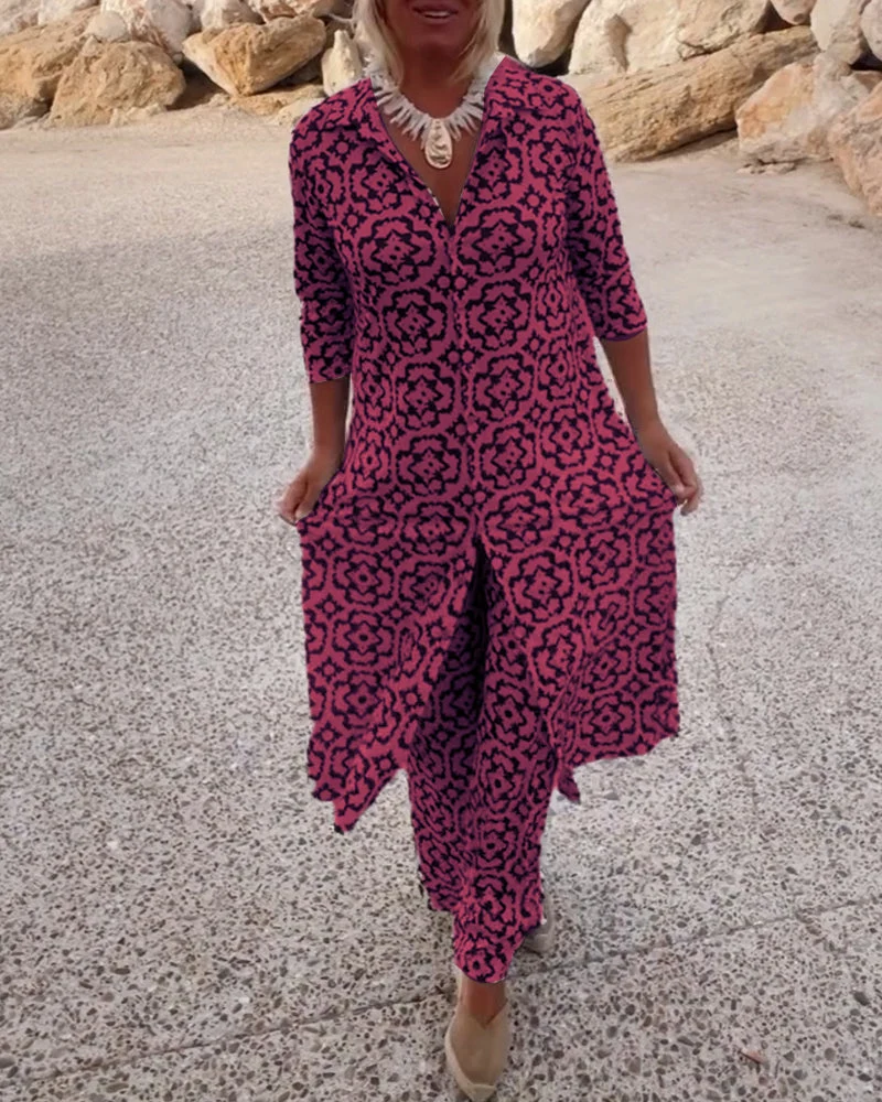 Sophia | Gemustertes Tunika-Set mit Weit Geschnittener Hose