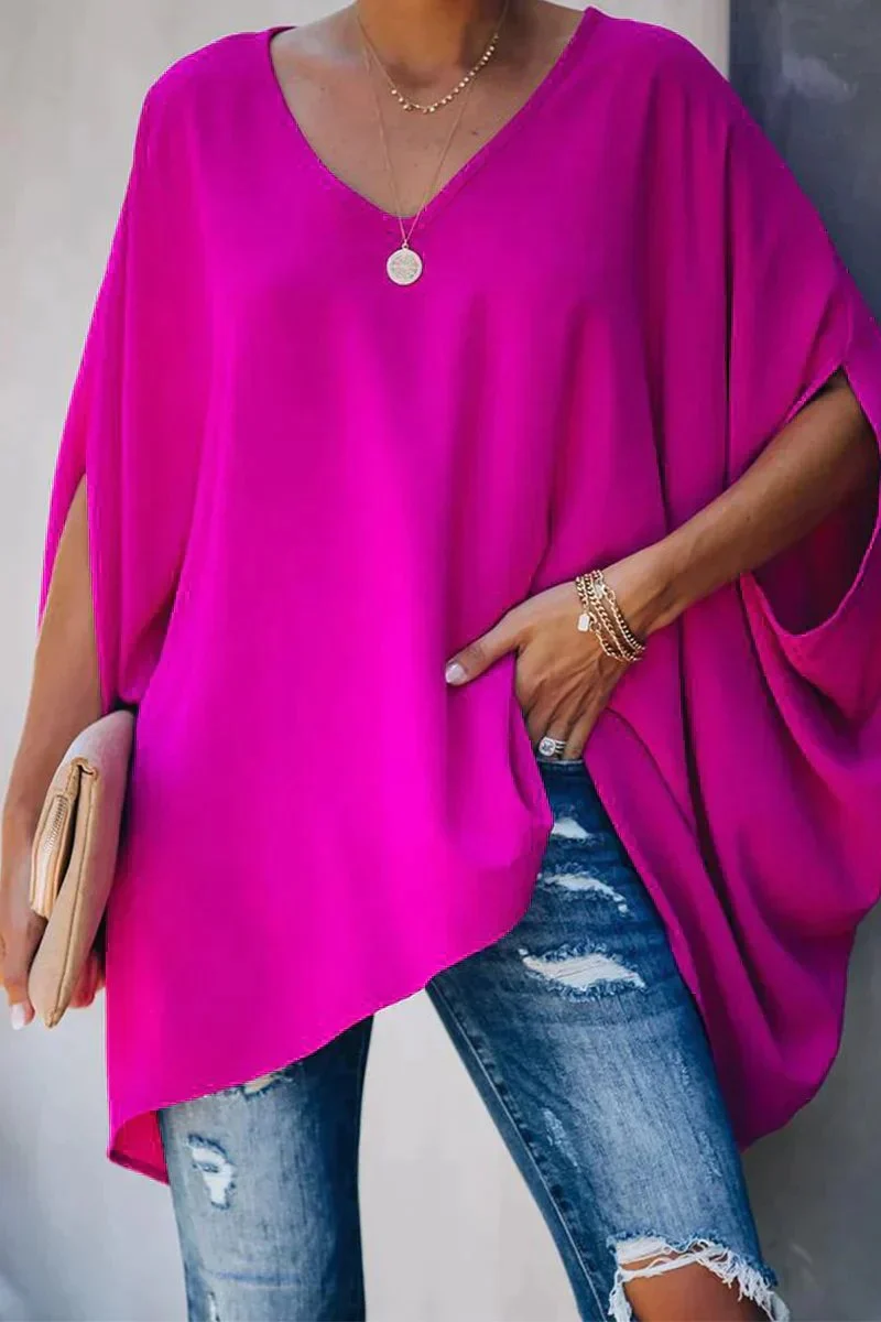 Celina | Oversize-Tunika Top Mit Fledermausärmeln Und V-Ausschnitt