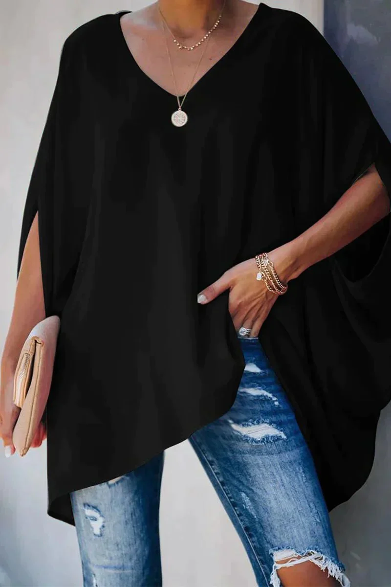 Celina | Oversize-Tunika Top Mit Fledermausärmeln Und V-Ausschnitt
