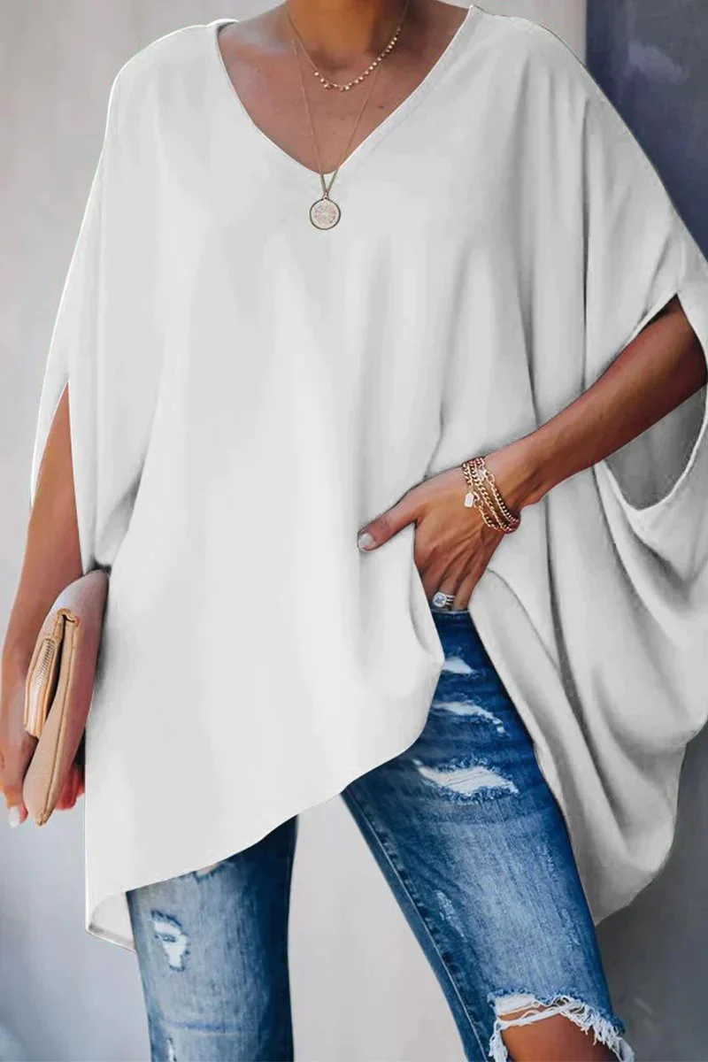 Celina | Oversize-Tunika Top Mit Fledermausärmeln Und V-Ausschnitt