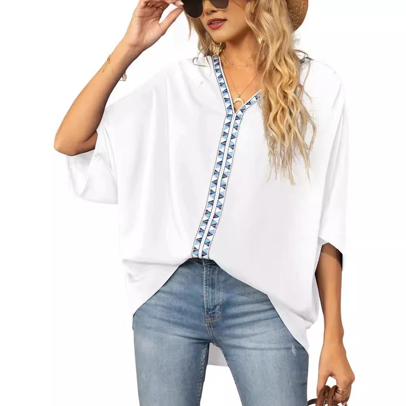Marlene | Modern Boho-Tunika Mit Besticktem V-Ausschnitt
