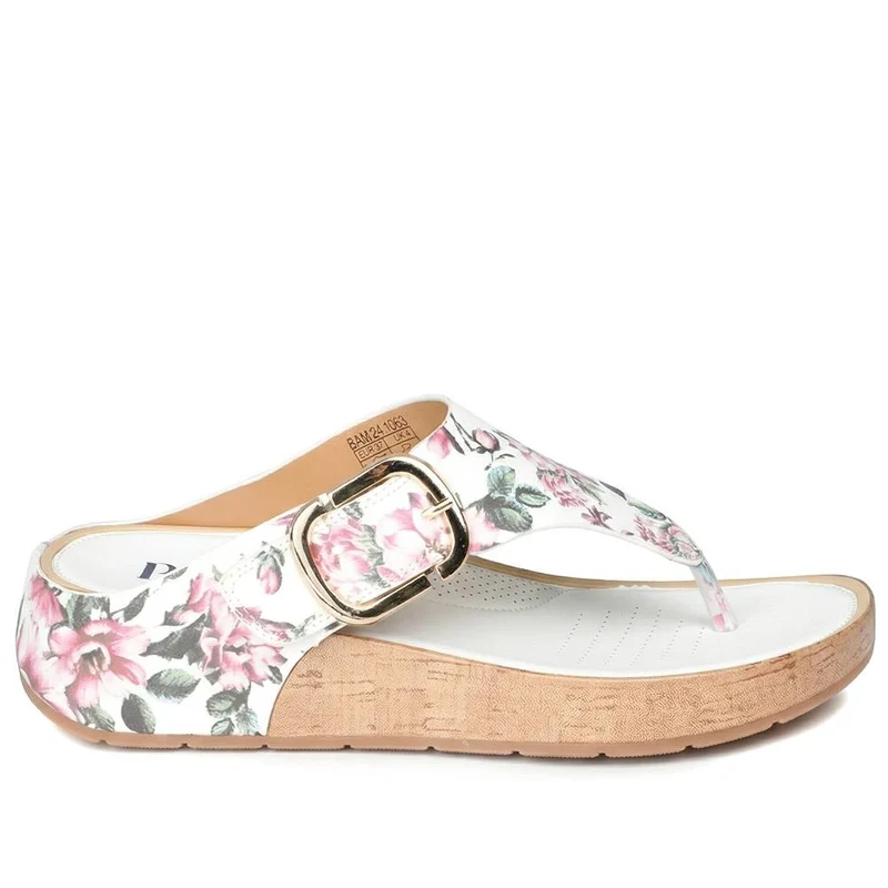Touch Fasten Buckled Toe Post Sandals - BAIZH41063 / 327 617 - White Floral