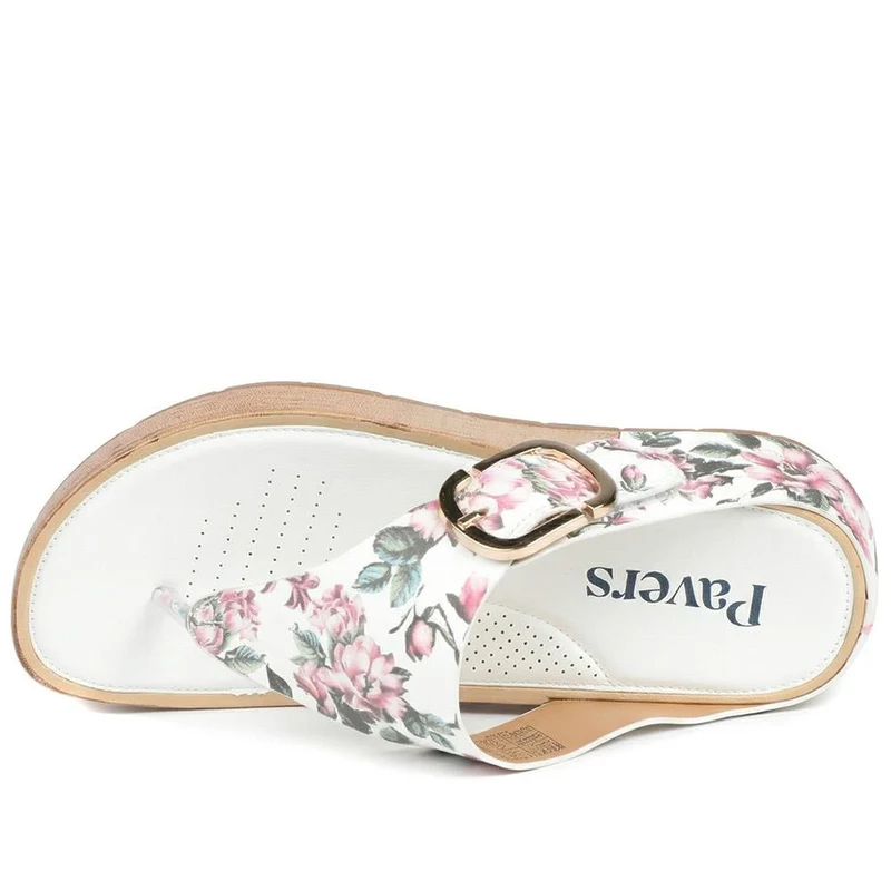 Touch Fasten Buckled Toe Post Sandals - BAIZH41063 / 327 617 - White Floral