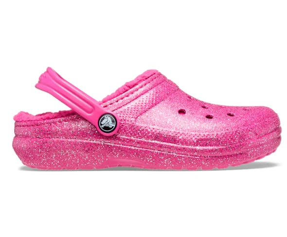Crocs Klassisch gefütterter Glitzer-Clog für Kinder – Fuchsia Fun