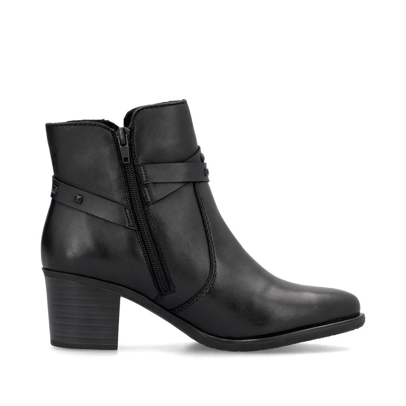 Rieker Damen Modische Stiefelette mit Fleecefutter und Absatz aus Leder - Schwarz