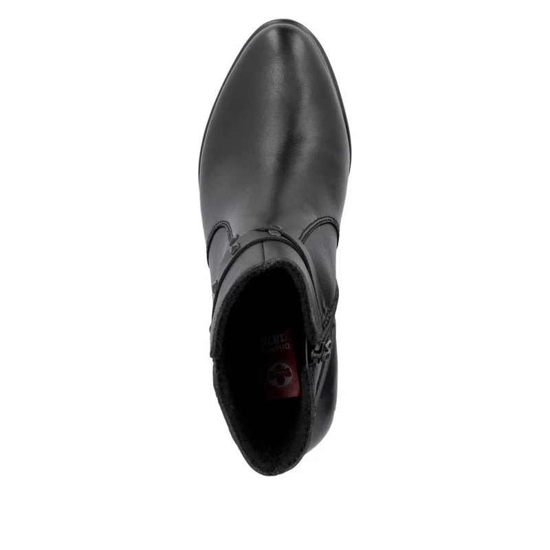 Rieker Damen Modische Stiefelette mit Fleecefutter und Absatz aus Leder - Schwarz