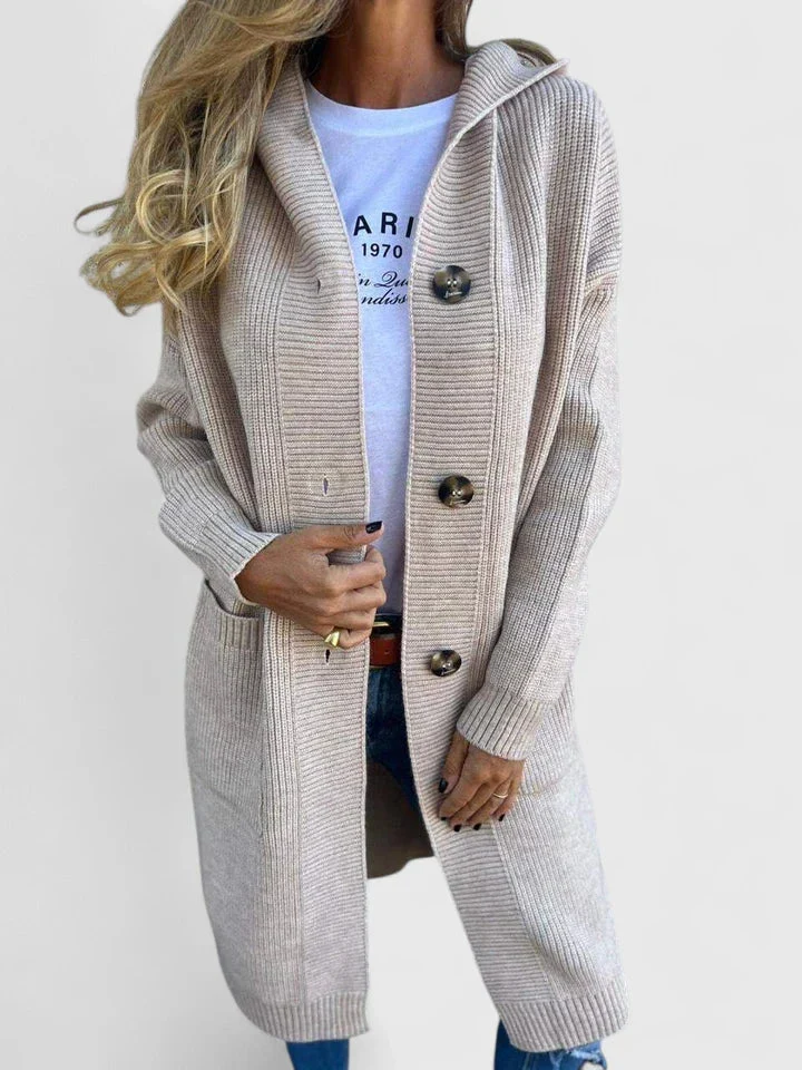Marlene | Lange Kuschel-Strickjacke Mit Knopfleiste