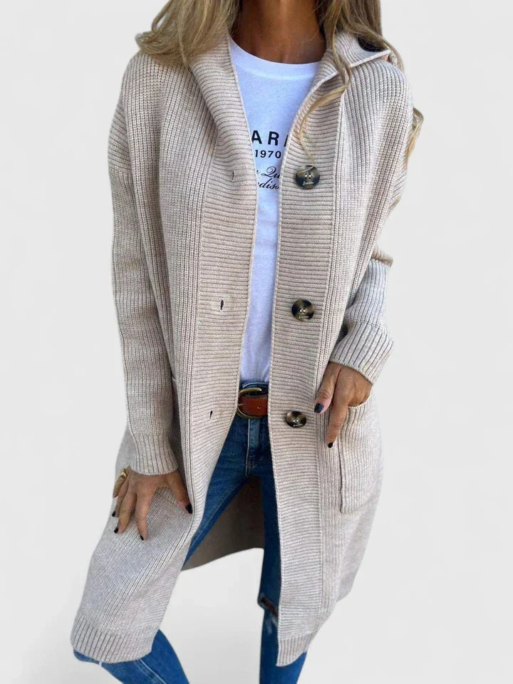 Marlene | Lange Kuschel-Strickjacke Mit Knopfleiste