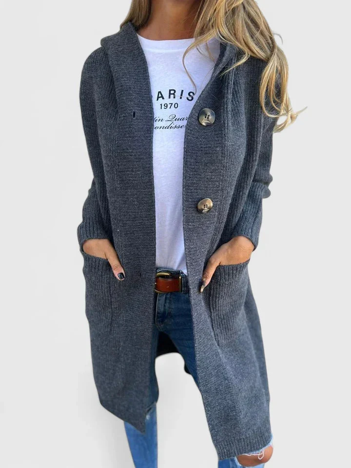 Marlene | Lange Kuschel-Strickjacke Mit Knopfleiste