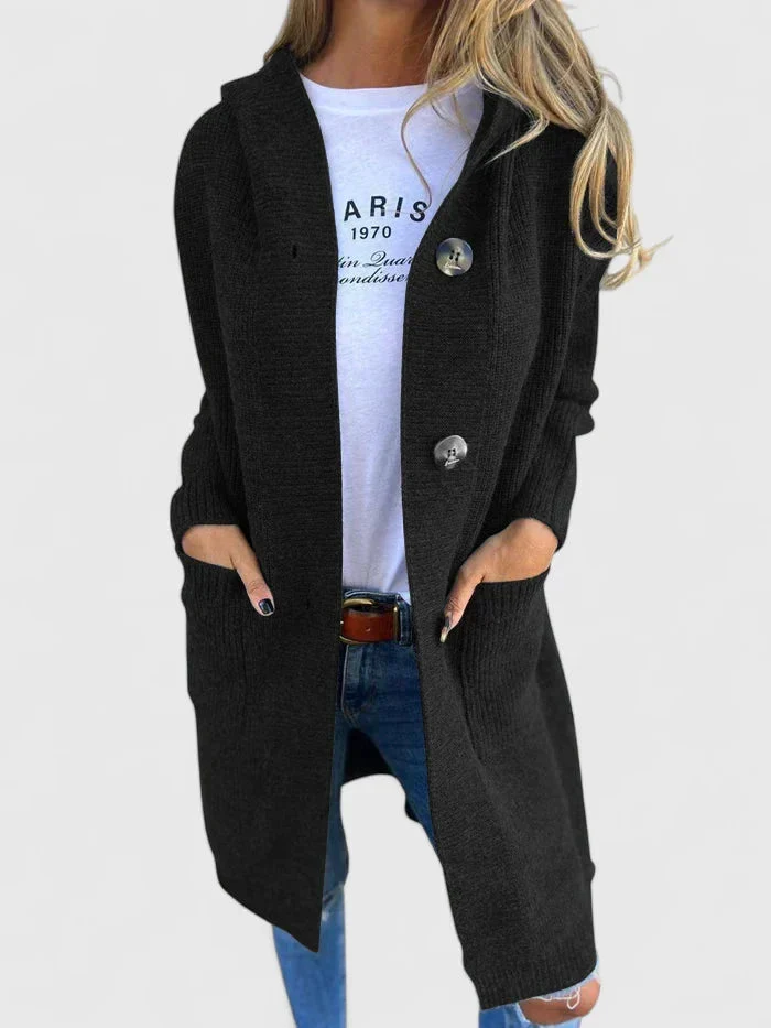 Marlene | Lange Kuschel-Strickjacke Mit Knopfleiste