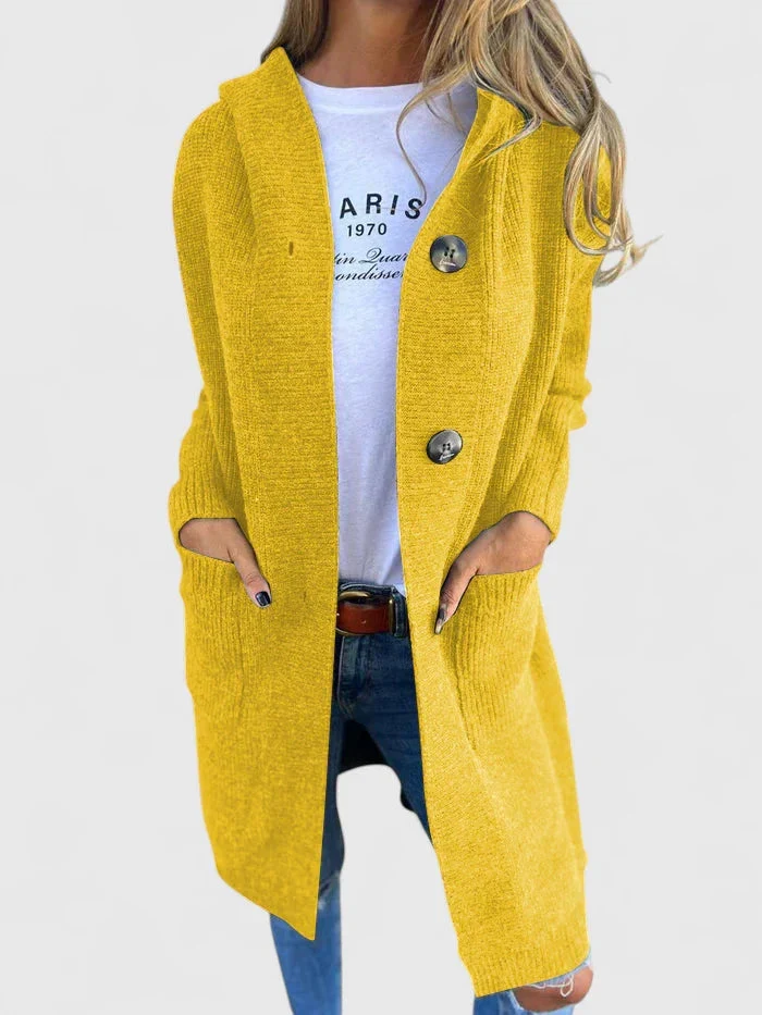 Marlene | Lange Kuschel-Strickjacke Mit Knopfleiste