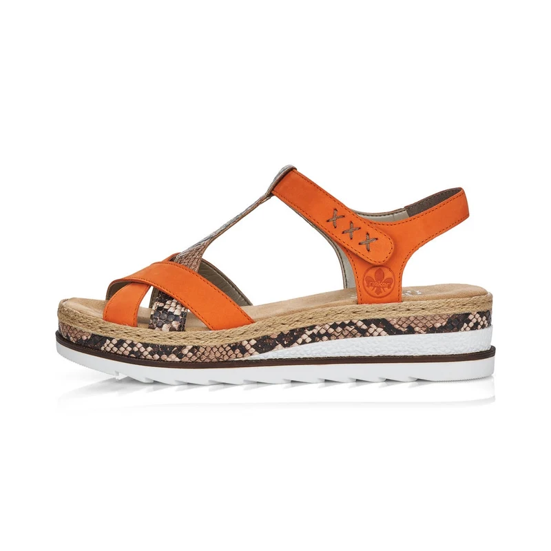Rieker Modische Riemchensandale für Damen - Orange / Schlangenleder