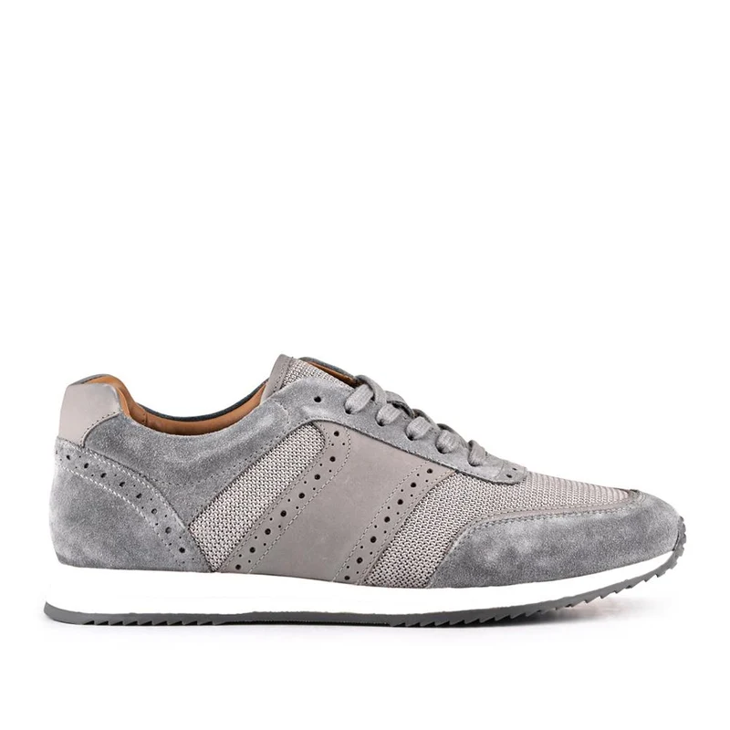Sergio Lace-Up Leather Trainers - SERGIO / 328 071 - Grey Suede