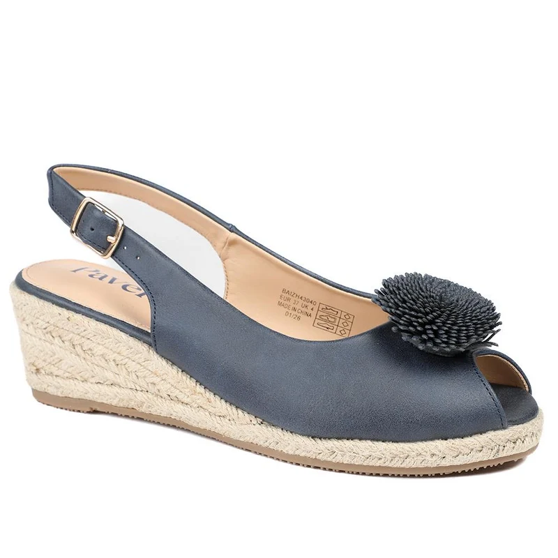 Flower Detail Peep Toe Wedge Sandals - BAIZH43040 / 329 259 - Navy
