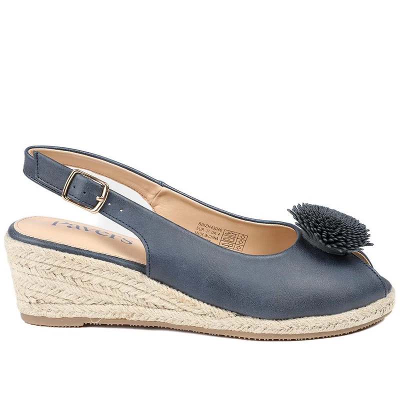Flower Detail Peep Toe Wedge Sandals - BAIZH43040 / 329 259 - Navy