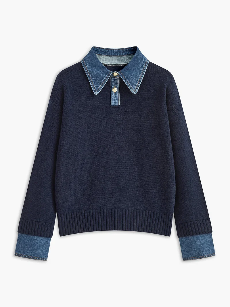Amalia | Raffinierter Polopullover Mit Jeanskragen