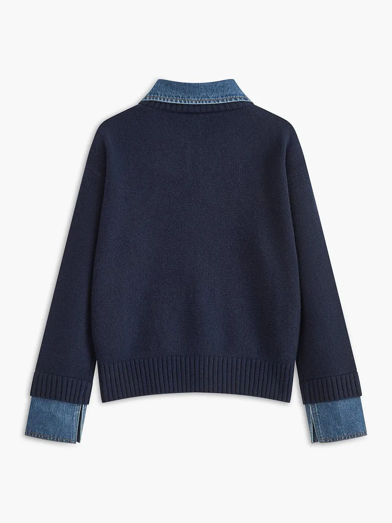 Amalia | Raffinierter Polopullover Mit Jeanskragen