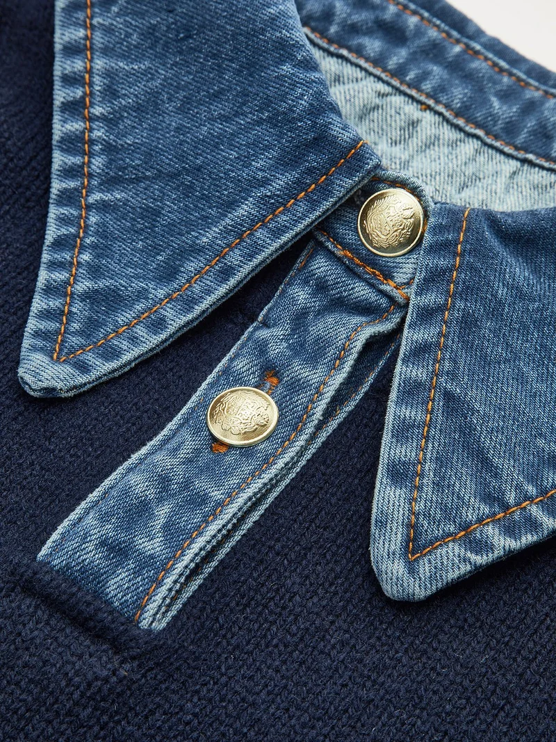 Amalia | Raffinierter Polopullover Mit Jeanskragen
