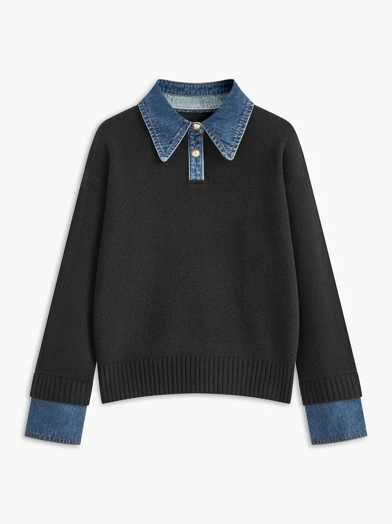 Amalia | Raffinierter Polopullover Mit Jeanskragen