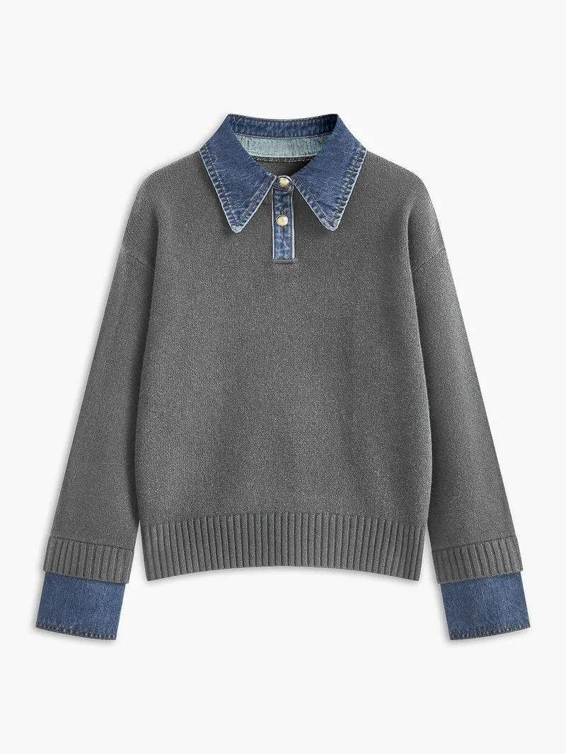 Amalia | Raffinierter Polopullover Mit Jeanskragen
