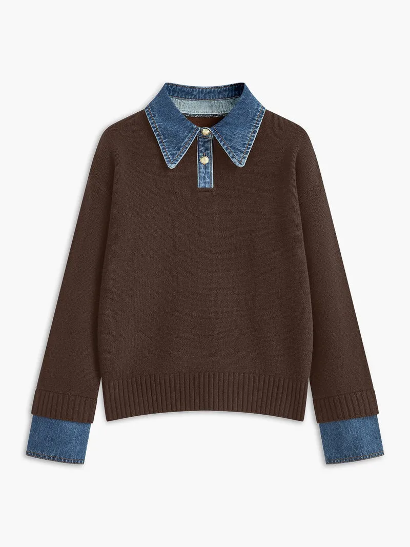 Amalia | Raffinierter Polopullover Mit Jeanskragen