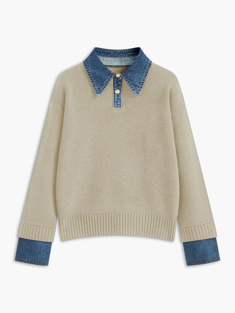 Amalia | Raffinierter Polopullover Mit Jeanskragen