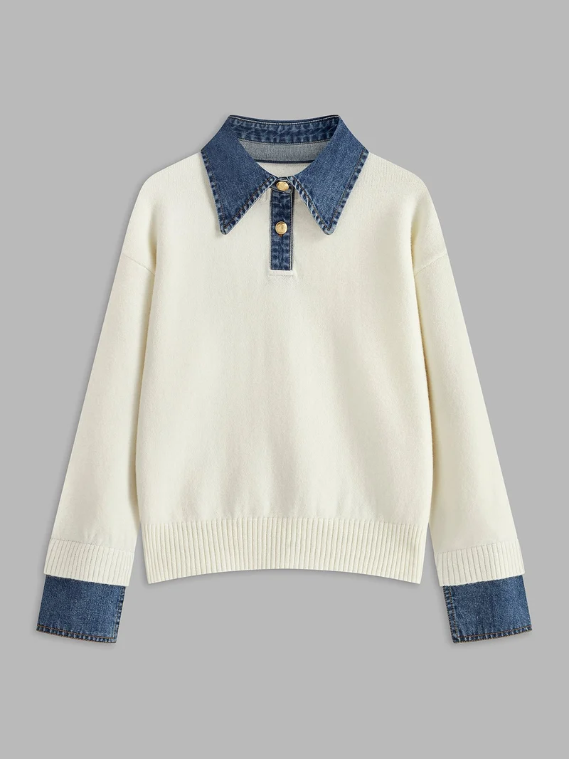 Amalia | Raffinierter Polopullover Mit Jeanskragen
