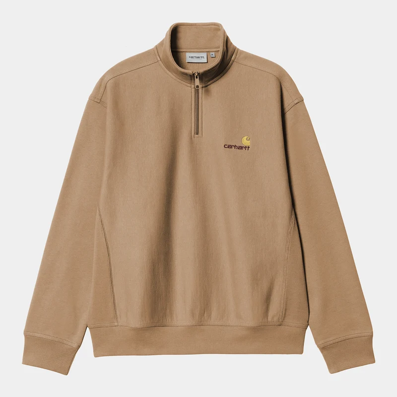 Carhartt WIP Herren Halb-Zip-Reißverschluss American Script Sweatshirt - Erdnuss