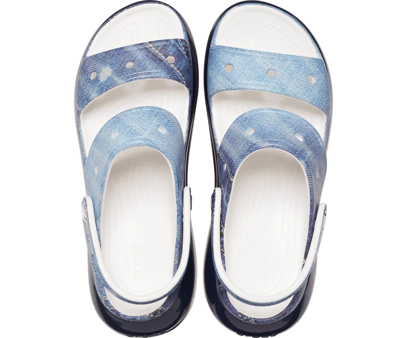 Crocs Unisex Mega Crush Denim Sandale - Weiß