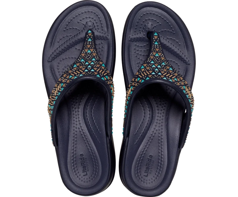 Crocs Damen Boca Medallion Wedge Flip Flop - Dunkelblau