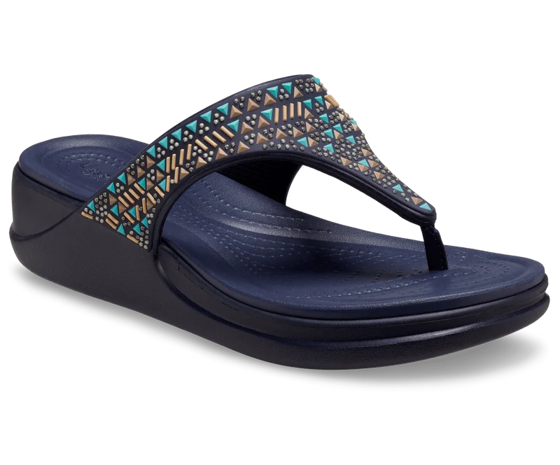 Crocs Damen Boca Medallion Wedge Flip Flop - Dunkelblau