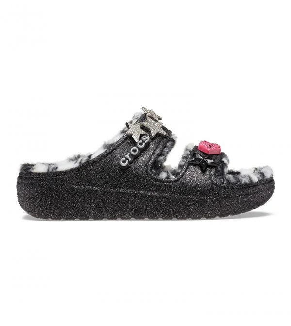 Crocs Unisex Klassische Cozzzy Disco Sandale mit Glitzerfutter - Schwarz
