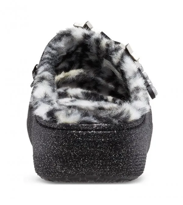Crocs Unisex Klassische Cozzzy Disco Sandale mit Glitzerfutter - Schwarz