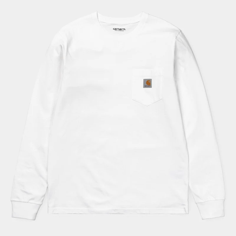 Carhartt WIP Herren-T-Shirt mit langen Ärmeln und Taschen – Weiß