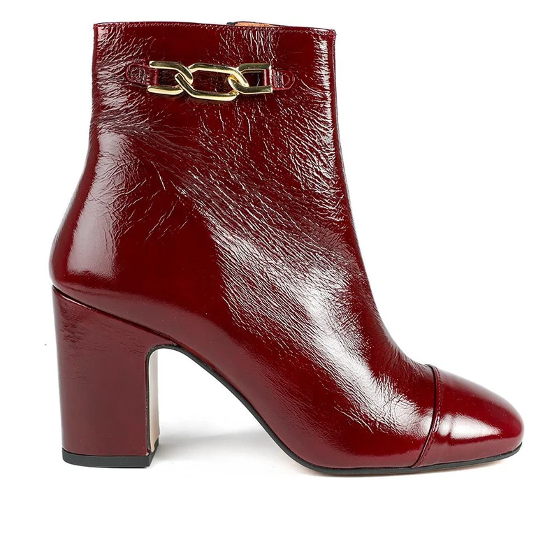 Kamari Leather Zip-Up Ankle Boots - KAMARI / 328 542 - Burgundy Patent