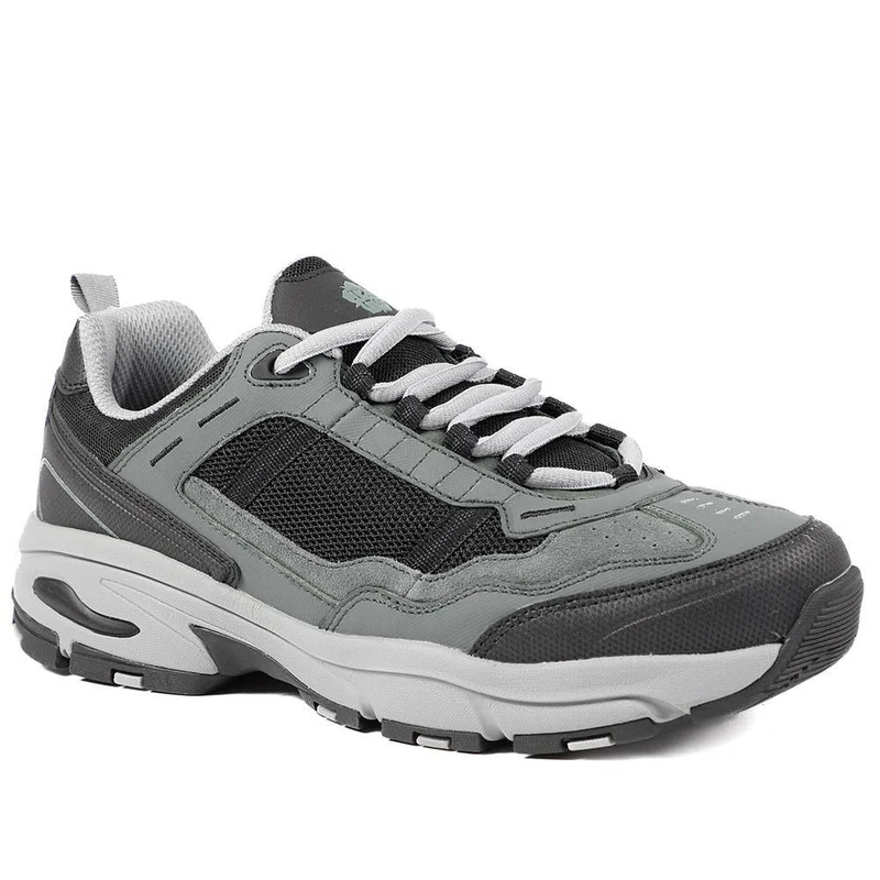Extra Wide Leather Memory Foam Lace Up Trainers - BOJIE43019 / 329 260 - Charcoal