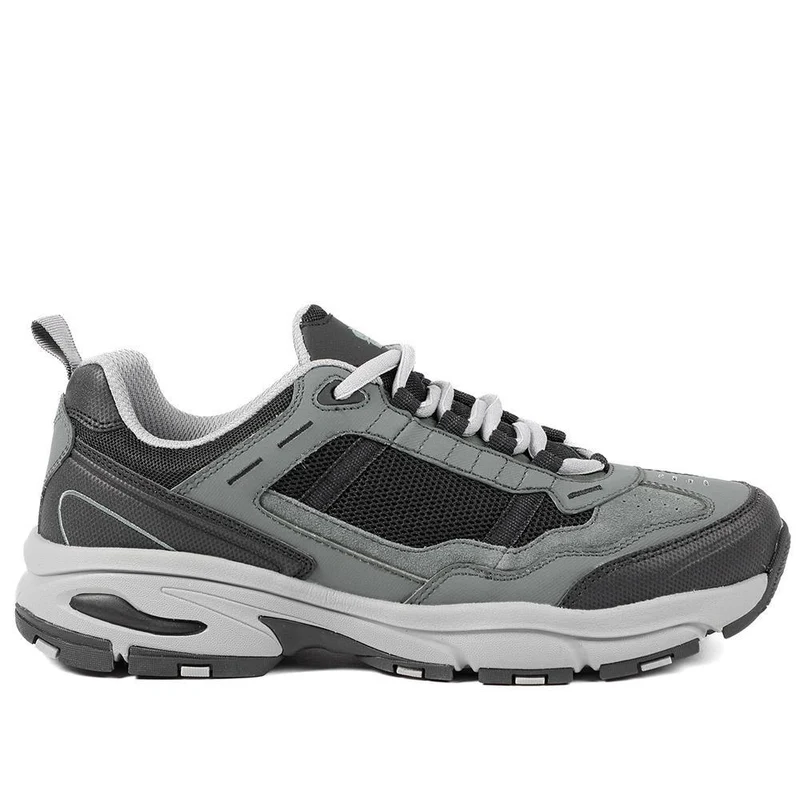 Extra Wide Leather Memory Foam Lace Up Trainers - BOJIE43019 / 329 260 - Charcoal