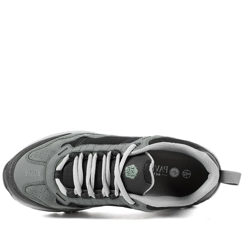 Extra Wide Leather Memory Foam Lace Up Trainers - BOJIE43019 / 329 260 - Charcoal