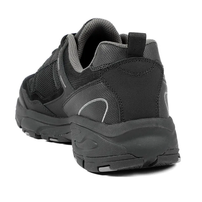 Extra Wide Leather Memory Foam Lace Up Trainers - BOJIE43019 / 329 260 - Black-Black