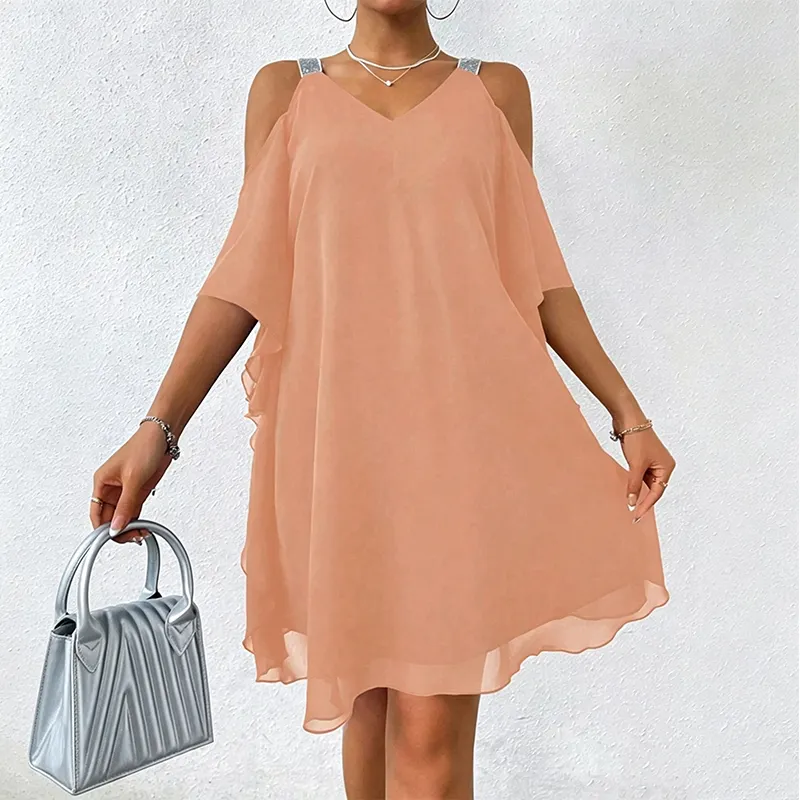 Perlyn | Fließendes V-Ausschnitt-Kleid mit freien Schultern