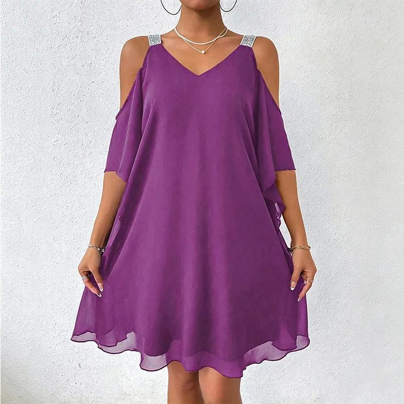 Perlyn | Fließendes V-Ausschnitt-Kleid mit freien Schultern