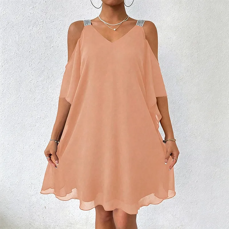 Perlyn | Fließendes V-Ausschnitt-Kleid mit freien Schultern
