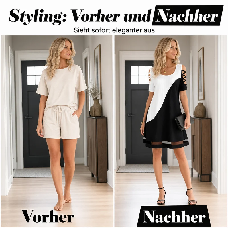 Orissa | Modernes Farbblock-Kleid mit transparentem Saum