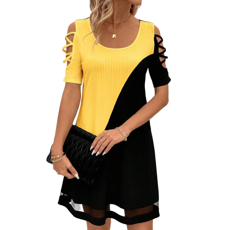 Orissa | Modernes Farbblock-Kleid mit transparentem Saum